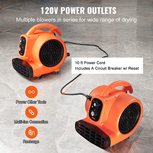 Image of VEVOR Air Mover, 1 /4 HP 1000 CFM Carpet Dryer for Cooling and Ventilating | Portable Floor Blower Fan, 4 Blowing Angles and Time Function, Adjustable Blow Angle for Janitorial, Home, Commercial Use