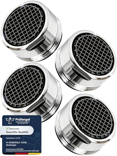 4 Stk Wasserhahn Aufsatz Strahlregler M24 Wasserfluss 5l/min - High Tech Anti Kalk Wasserhahn Sieb mit Kugelförmige Filter - Luftsprudler aus Verchromten Messing - Aufsatz Strahlregler für Wasserhähne