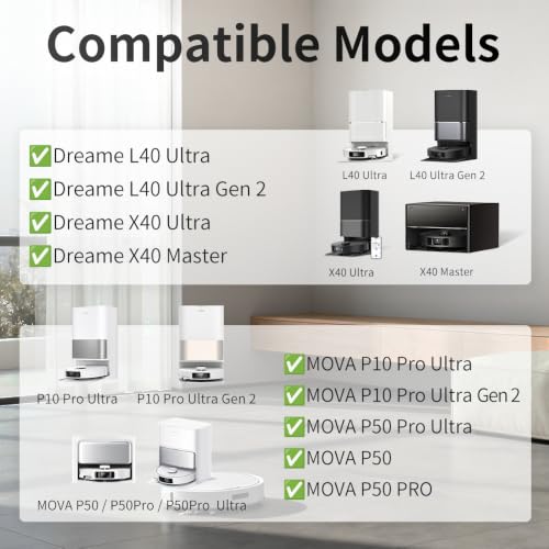 Image of L40 Ultra Accessories for Dreame L40 Ultra Gen 2 / X40 Ultra /MOVA P10 Pro Ultra (Gen 2) /P50 Pro Ultra Robot Vacuum, 2 Main Brush, 4 Mop Cloth Pads, 6 Side Brushes, 4 HEPA Filters,6 Dust Bag