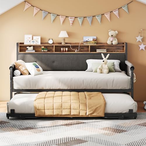LIKIMIO Daybed with Trundle, Twin Bed Frame with...
