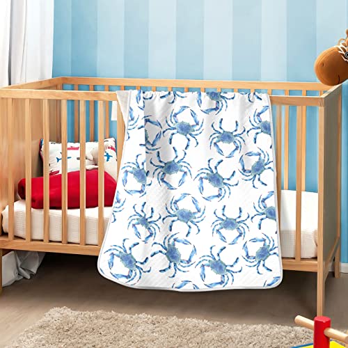 Image of Swaddle Blanket Blue Crabs Cotton for Infants - Receiving, Lightweight Soft Swaddling for Crib, Stroller, Nursery - Ocean Theme, 30x40 in