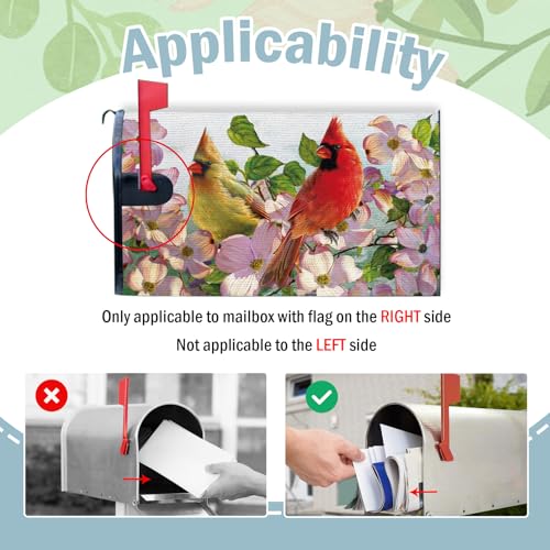 Image of Spring Summer Cardinal Mailbox Cover Magnetic Standard Size 20.5 inch x 18 inch, Red Birds Dogwood Flower Decorative Post Letter Box Wrap Decor, Floral Seasonal Garden Yard Outdoor Decoration