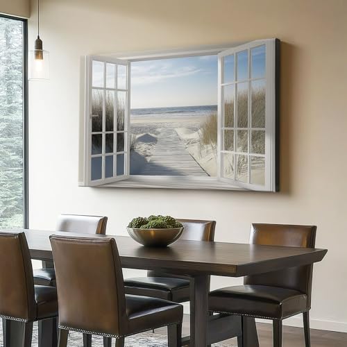 Cuadro sobre Lienzo 100 x 40 cm (Sin marco), Moderno Vista Al Mar Por La Ventana Moderno Cuadros Decorativo Disponible En Varios Tamaños Blanco Sin marco 1 artículo Lienzo no Tejido Cuadro Decoración