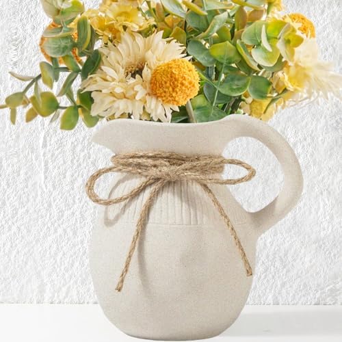Ceramic Jug Vase, Small Farmhouse Pitcher Vase for Home Decor, Ru...