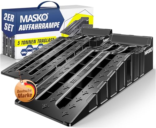 MASKO® Juego de 2 Rampas de Carga de hasta 5 Toneladas de Capacidad de Carga, Rampa de Coche con Protección Antivuelco, Antideslizante, Estable, Rampa de Carga Extra Ancha, Rampa de Garaje
