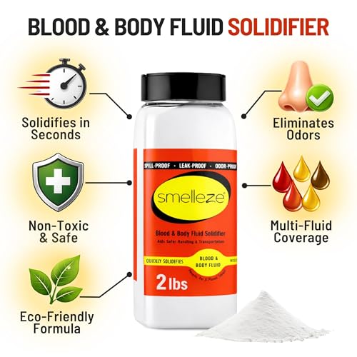 Image of SMELLEZE Vomit Clean Up Powder & Blood Body Fluid Super Absorbent Solidifier Deodorizer: 2 lb. Instantly Absorb & Solidify Urine, Blood & Bio Waste for Medical, Tattoo & Pet Mess Cleanup (Pack of 2)