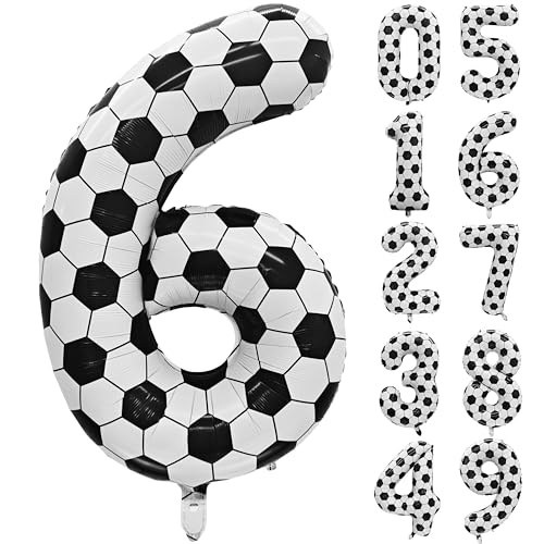Image of Black White Soccer Number 6 Balloon 6nd Birthday Decoration 40in 6 Balloon | Helium Foil Mylar Balloon World Cup Football Sports Theme Favors for Birthday Party Anniversary Decorations Supplies