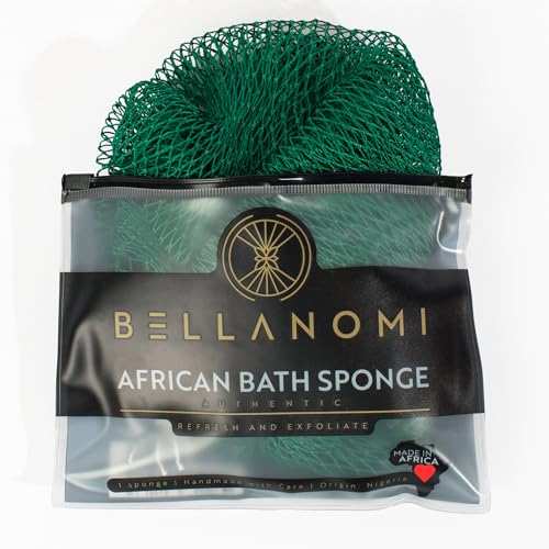 BELLANOMI African Exfoliating Net Sponge Authentic Ethically sourced from Nigeria 45 inches Long Back Scrubber for Daily use (Emerald Green)