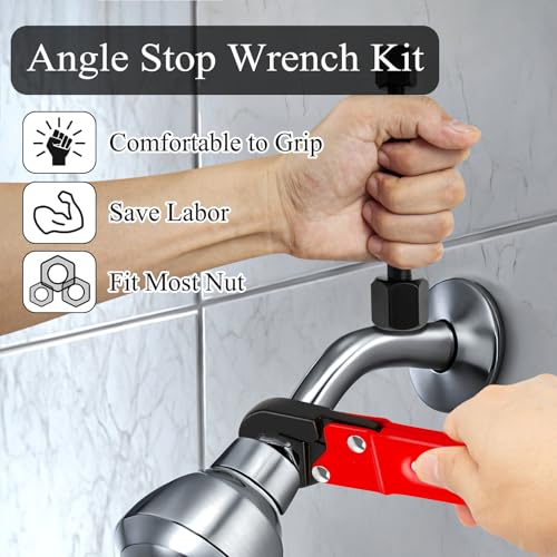 Ponpon Angle Stop Wrench Kit, Plumbing Tools, Angle-on Plumber Wrench for Quick And Hassle-Free Angle Stop And Supply Nut Installations(Red-A) - Image 6