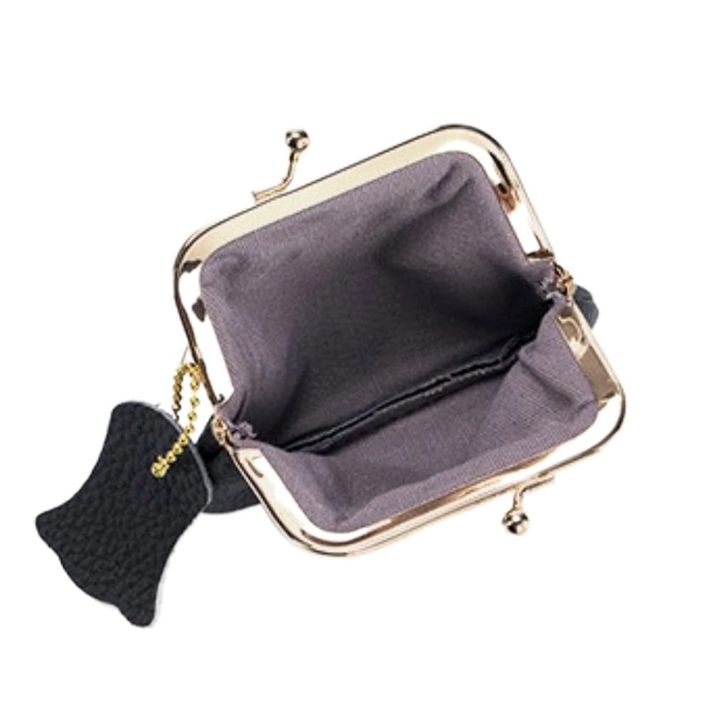 Bolso de joyería Mini Monedero Llaves/lápices labiales/Auriculares Cuero de Vaca Cierre de Beso Cartera de Cuero Color sólido Bolso pequeño portátil for artículos
