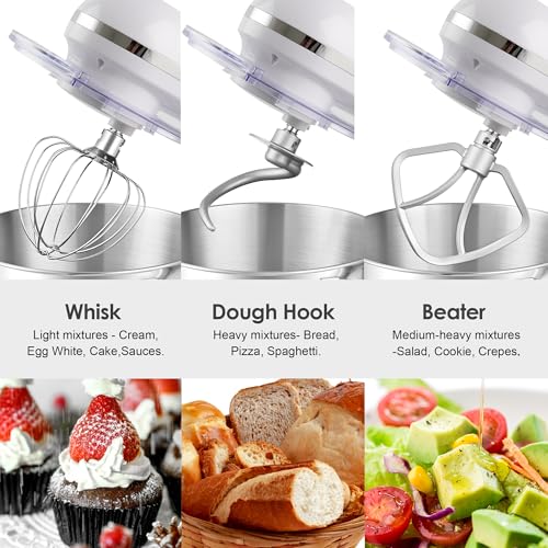 Image of Aucma Stand Mixer,6.5-QT 660W 6-Speed Tilt-Head Food Mixer, Kitchen Electric Mixer with Dough Hook, Wire Whip & Beater (White, 6.5QT)