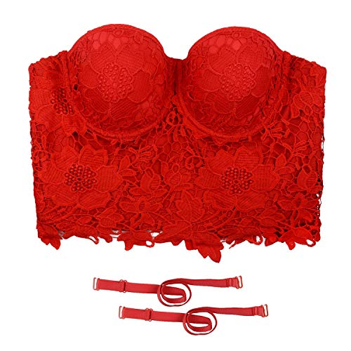 Ellacci Women's Floral Lace Bustier Crop Top Gothic Corset Bra Tops Red Medium #TOP2