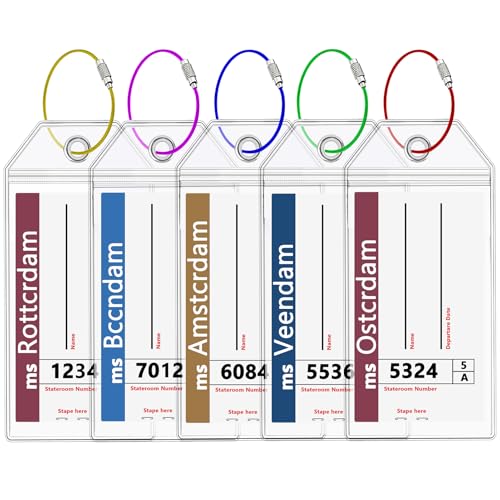 Holland America Luggage Tag Holders Clear Cruise Luggage Tag Holder Zip Seal with Steel LoopsFits Printed (Not Mailed) Holland America Cruise Ships & Tags for Cruises in 2026 & 20275 Pack
