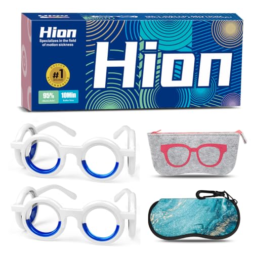 Image of Hion Motion Sickness Glasses,Relieve Carsickness Airsickness Seasickness Ultra-Light Portable Nausea Vertigo Glasses, No Lens Liquid for Adults or Kids-2Pairs