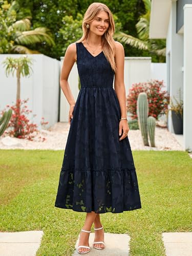 Image of Simplee Womens Semi Formal Dresses for Wedding Guest Floral Lace Midi Dress