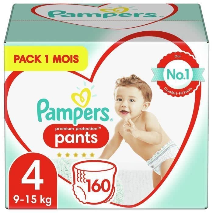 Pampers Premium Protection 81674391 - Pañales desechables nappy Pants para niño/niña 4, Pant diaper, 9 kg, 15 kg, Multicolor, Velcro, 160 piezas