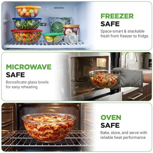 Image of NutriChef 4‑Piece Glass Mixing Bowls with Lids - Premium Borosilicate Glass Bowl Set (1 QT‑3.7 QT) - Non‑Toxic Bowls with Airtight Lids for Mixing, Baking, Serving & Storage