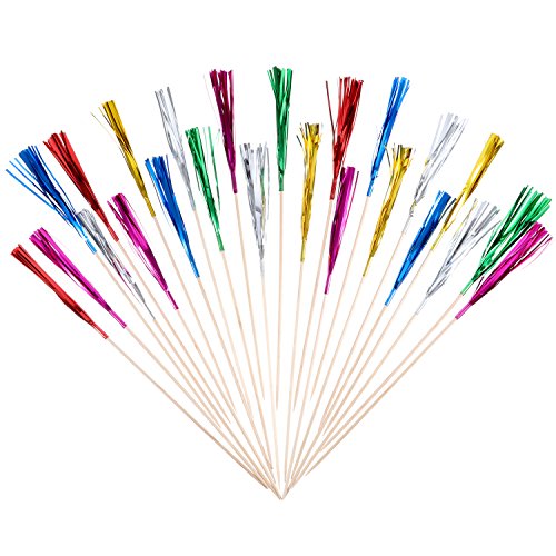 Tecunite 100 Pcs Foil Firework Cupcake Toppers Sparkle Tinsel Cupcake Picks 9 Inch Happy Birthday Cake Toppers Drink Cocktail Picks Stirrers for Christmas Baby Shower Birthday Party Decors Supplies by TecUnite - Used condition - Image 2