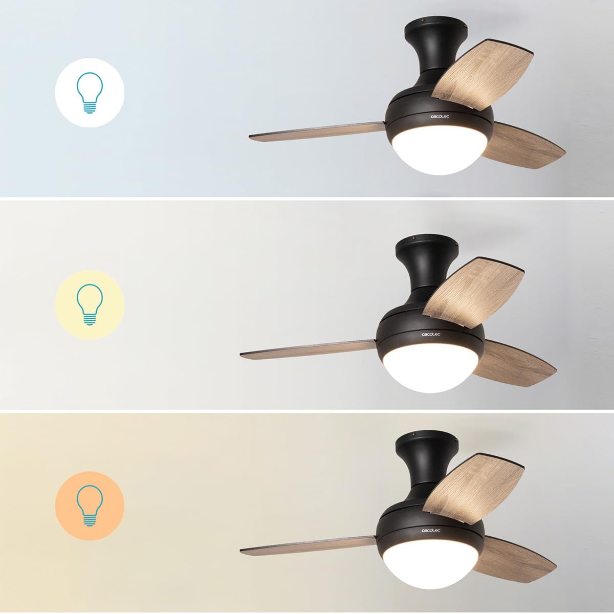 Cecotec Ventilatore da Soffitto con Luce EnergySilence Aero 352 BlackBee. 15 W, Motore DC, Diametro 36" (91,5 cm), 3 Pale, 3 Toni LED, Telecomando, Timer 8 h, 6 Velocità, Nero, Lampadina Non Inclusa