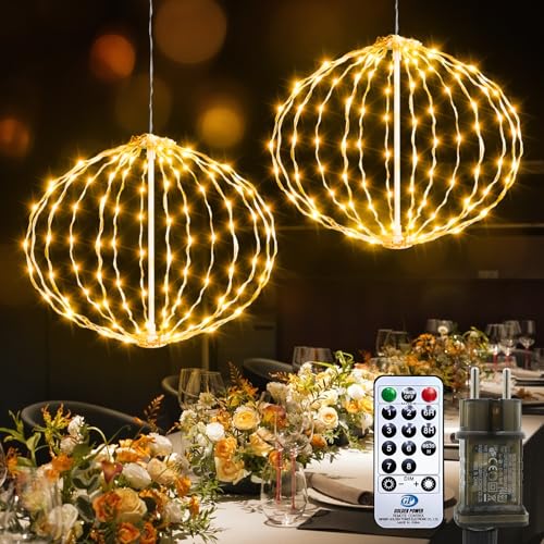 Artrastar Weihnachtsbeleuchtung Außen 30cm 124 LED Kugel Mit Timer Fernbedienung 8 Modi IP44 Lichterkugel Für Garten Balkon Terrasse Party Warmweiß 2 Stück Groß Kugel