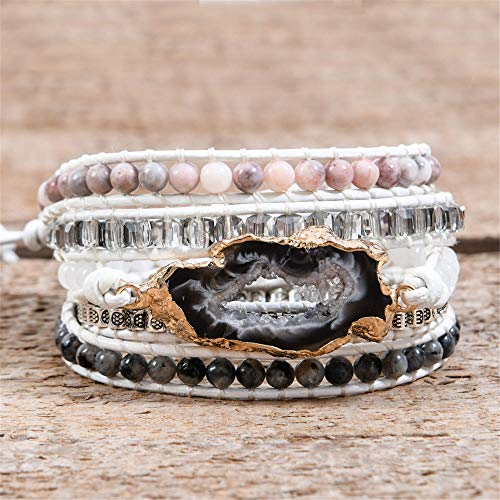 Ygline Handmade Wrap Bracelet Turquoise, Jasper & Amazonite Natural Stones Leather Charm 5 Strands Boho Bracelet (Agate) #TOP2