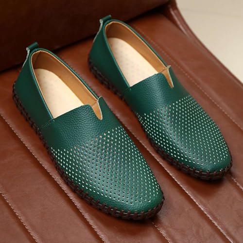 Image of Men's Genuine Leather Loafer Shoes Slip On Soft Walking Shoes Perforated Driving Shoes