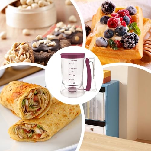 Pancake Batter Dispenser Manual Batter Mixer Manual Batter Dispenser Pancake Cup Cake Batter Dispenser with Measuring Label for Cupcakes Waffles Muffin Mix Crepes Cake - Image 6
