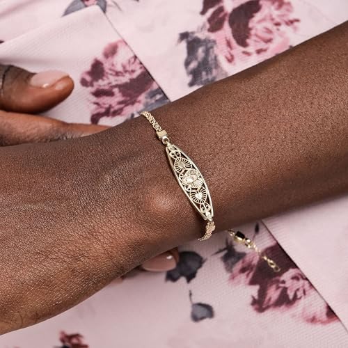 MIONZA 14K Solid Gold Heart Virgin Mary Bracelet, Religious Baptism Intricate Filigree Design, Catholic Jewelry Gift for Women3