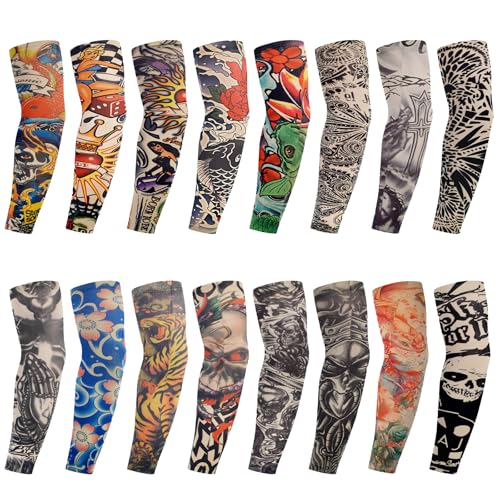 TNSLAND 16 pièces manchette tatouage, manchon tatouage, tatoo temporaire bras pour les hommes...