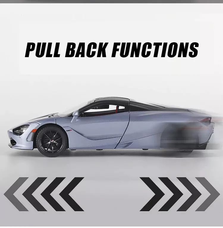 Image of Kids Model 1:32 Mc-Laren 720s Die Cast Metal Car Pull Back Action Opening Doors with Realistic Engine Sound Lights Toy Car Gift for Boys - Silver