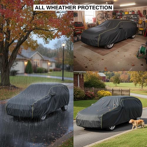 Image of Sulfar 100% Water Resistant Car Body Cover Compatible with Mirror for CITROEN C3 (Triple Stitched, Full Bottom Elastic, Dark Grey Tafetta with Yellow Piping)