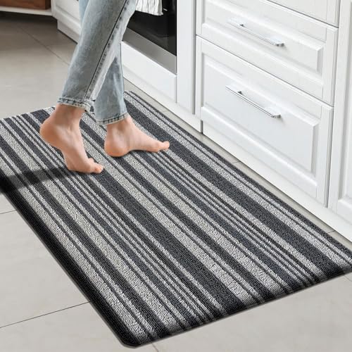 Image of Luxe Home Cuba PVC Door Mats Loop Utillity Anti Fatigue - Stripe Blue - Cushioned, Non Slip, Washable - Indoor Outdoor Mats for Home, Kitchen, Garage More (51x99 cm)