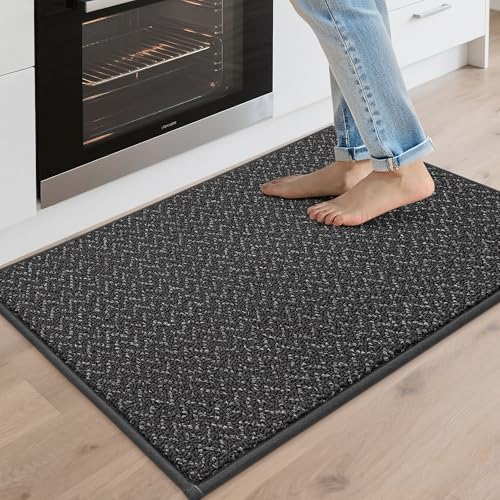 COSY HOMEER Kitchen Rugs 20"x32" Non-Slip Kitchen Mats for Floor Absorbent Stain Resistant Kitchen Floor Mat Machine Washable Rugs for Kitchen,Hallway,Sink,Dark Grey Dark Grey 20inX32in