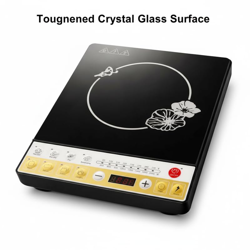 Image of Drumstone (15 Years Warranty) 2000W Electric Induction Cooktop - Portable Induction Stove with LED Touch Panel, Crystal Glass Cooktop for Kitchen Use