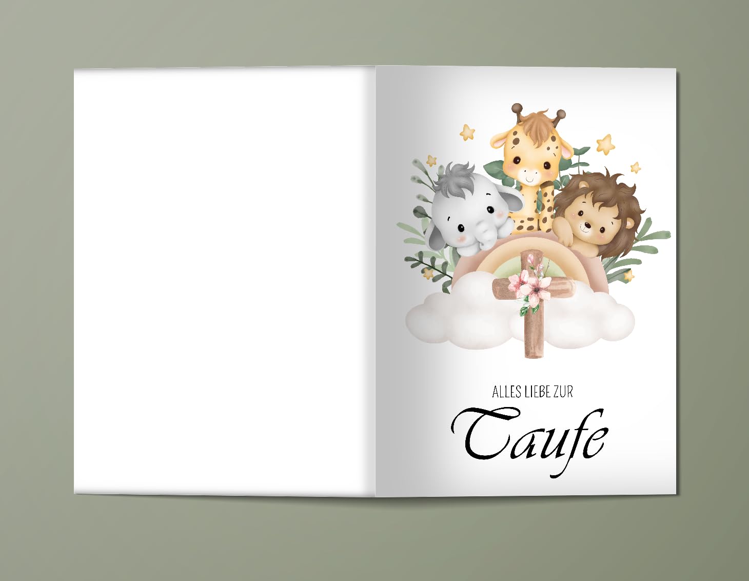 WBdesignz Biglietto D'Auguri Per Battesimo Con Busta - Design Giocoso Con Arcobaleno E Arca Di Noè, Carta Premium 300g/m², 125x125 Mm, Made In Germany
