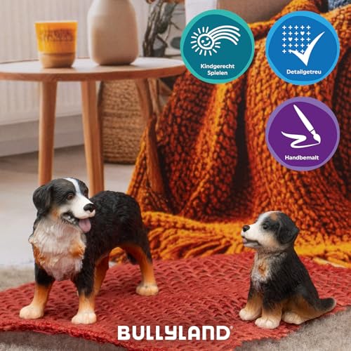 Bullyland 65437 - Spielfigur Berner Sennenhund Welpe Joy, ca. 4 cm große Tierfigur, detailgetreu, PVC-frei, ideal als kleines Geschenk für Kinder ab 3 Jahren, Braun, Schwarz, Weiß