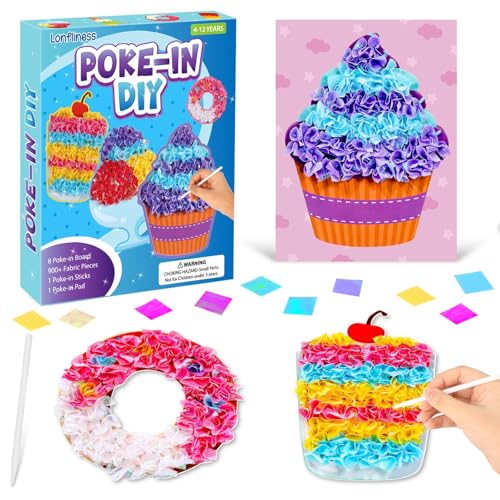 Image of Lonfliness 8PCS Poke Craft Kit Dessert Cake No-Mess Fabric Sewing Art Puzzle Puncture Painting Ice Cream Donut Gift Creative Activity Game Birthday Party Favors