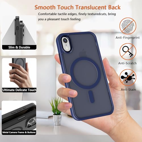 Image of Magnetic iPhone XR case,Compatible with Magsafe, Military-Grade Protection,Slim Translucent Matte Shockproof with Anti-Scratch Anti-Fingerprint Phone Cover (Dark Blue, iPhone XR)