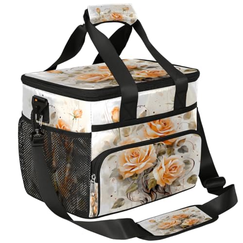 Roses Insulated Picnic Backpack Lunch Box for Women Men Picnic Basket Tote Lunch Bag Picnic Bag Portable Lunch Bags for Picnic, Beach, Work, Trip,Office, Camp Yellow Flowers