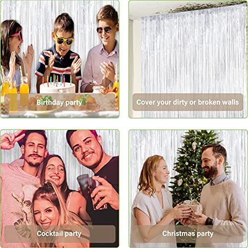 Metallic Tinsel Curtains, SMALUCK 2 Pack Tinsel Foil Fringe Curtains Metallic Photo Booth Backdrops Party Supplies for Birthday Wedding Christmas Baby Shower Party Decorations (Silver)