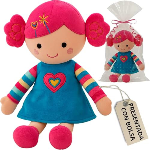 Boneca de pano para meninas, presente bebé de 1 ano, bonecas para meninas 2 anos e mais, toque muito suave 25 cm | boneca de peluche adorável e branca (azul)
