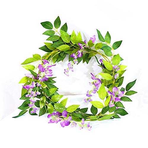 ZIHANJIAU 2X 7FT Artificial Wisteria Vine Garland Plants Foliage Flower Outdoor home office wedding decoration (2X PURPLE) - Image 3