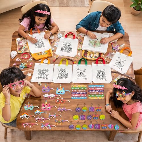 Image of Party Propz Return Gifts For Birthday Party- 56 Pcs Return Gifts For birthday | DIY Bags For Kids | Birthday Return's Gifts For Kids 8-10 Years | Unicorn Glasses & Slap Bands for Kids