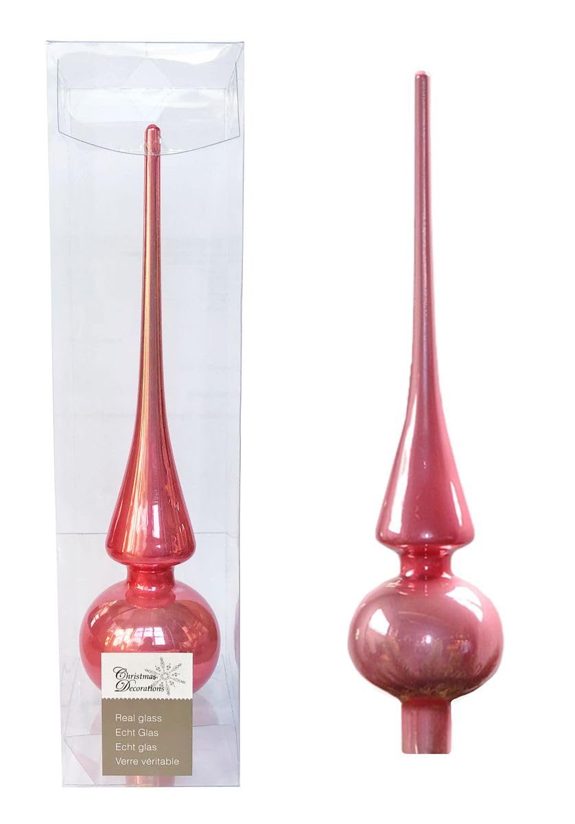 Christbaumspitze Aus Glas - 26cm Hoch In Rosa Beeren Optik