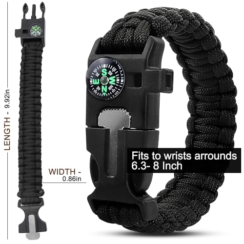 ZSMJAER 2 Stück Set Survival Armband,Multifunktion Paracord Armband Überlebensarmband,Pfeife,Feuerstein,Kompass,zum Outdoor-Aktivitäten (Schwarz)