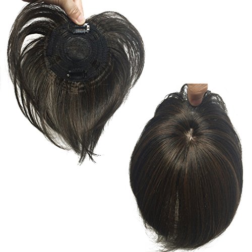 Namecute Top Wiglet Womens Top Hairpieces Clip in/on Hair Short Black Mix Brown Color Heat Resistant Synthetic Mix Human Hair Bang for Thinning Hair, Hair Loss ，Alopecia