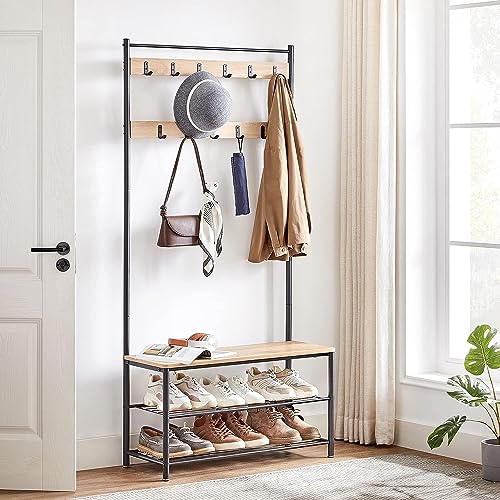 ACAZA Meuble d’Entrée Porte-Manteau 3-en-1 – Vestiaire avec Banc et Étagère à Chaussures –...