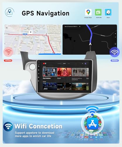 Image of 8 CORE 6G+128G Car Radio for Honda Fit 2008-2013 with Wireless CarPlay /Android Auto, Podofo 10.1 inch 1280 * 720P IPS Touch Screen Stereo Android 13 GPS WiFi Bluetooth DSP SWC + HD Backup Camera