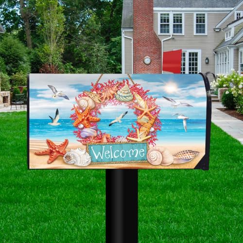 Image of Briarwood Lane Summer Mailbox Cover - Standard Size - Coral Wreath for Summer Mailbox Cover