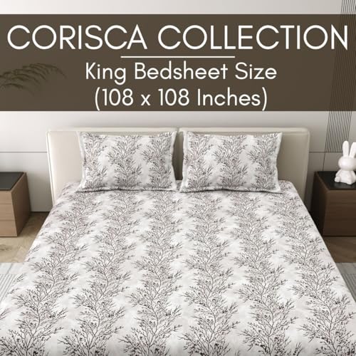 Image of Mafatlal 186 Tc Corsica King Size Cotton Bedding | 274 X 274 Cm | Summer Sweat-Absorbing Mancham Chadar for Breathable Sleep Comfort | Set with 2 Pillow Covers | White Alyssum